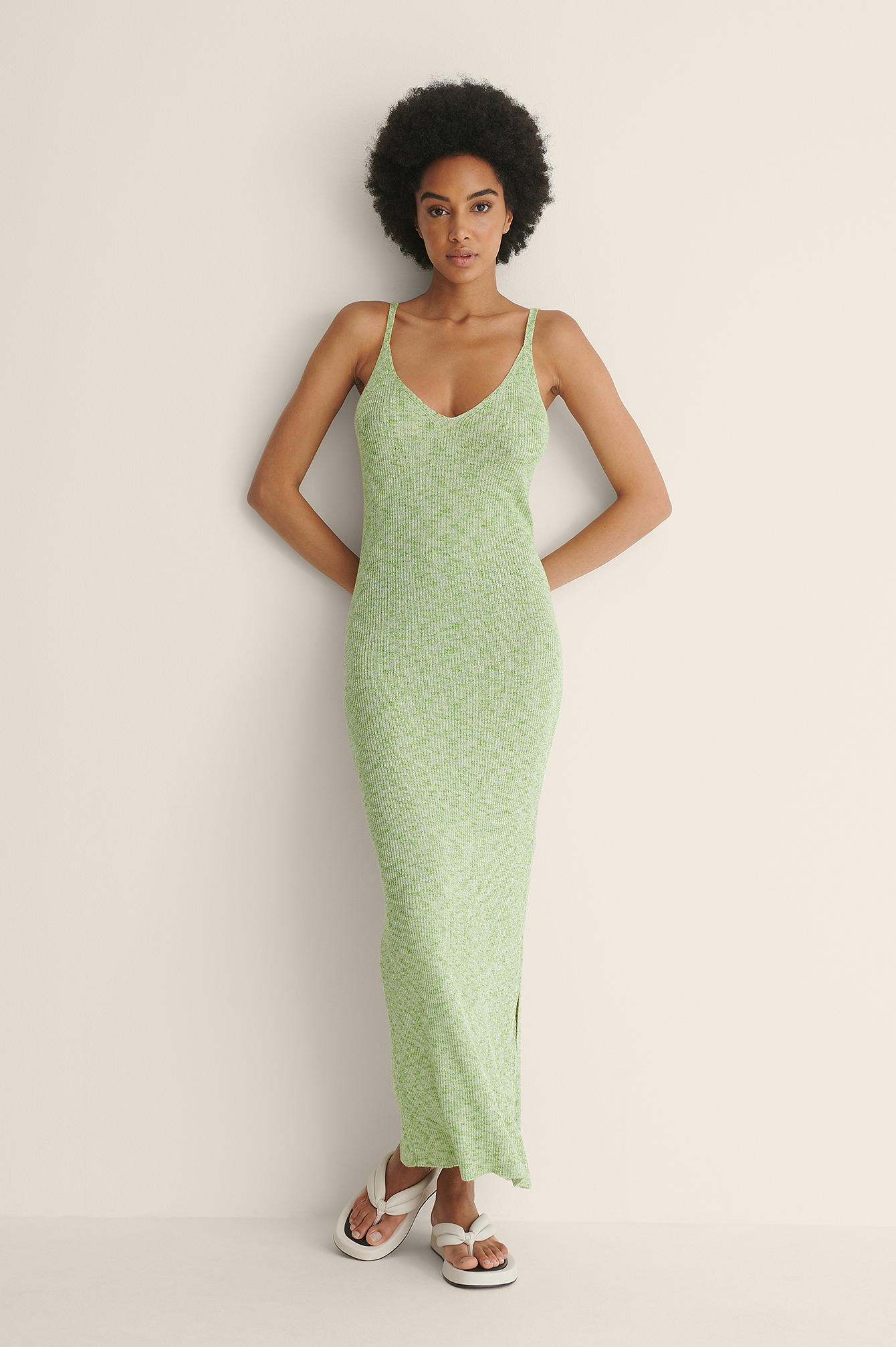 Melange Knitted Dress Green | na-kd.com